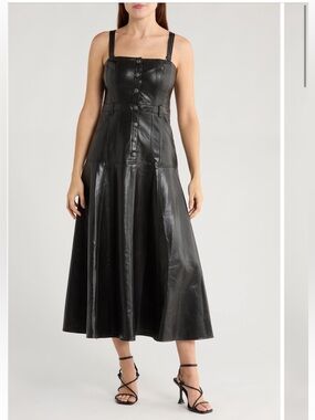 cinq a sept Veena Faux Leather Fit & Flare Midi Dress